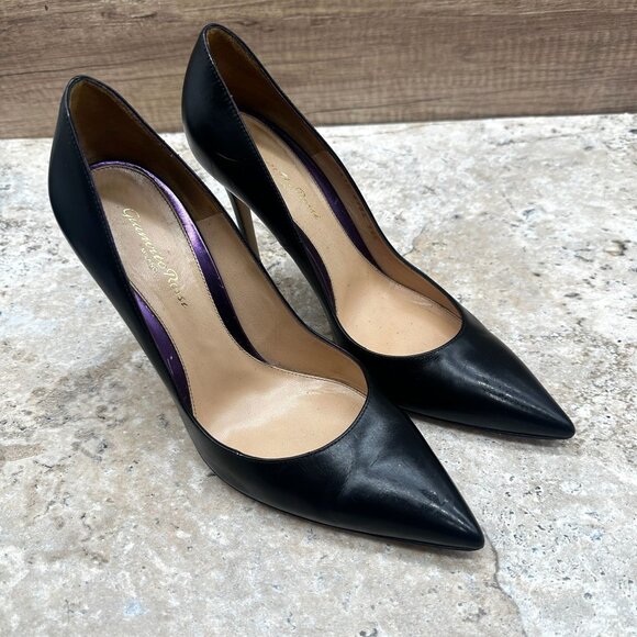 Gianvito Rossi Black Leather Pointed Toe Pumps Stiletto Heels 39.5 Made in Italy - Picture 1 of 16